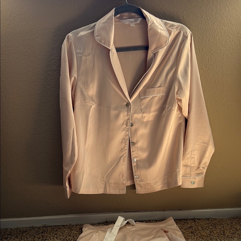 Elegant Pink Satin Pajama Set